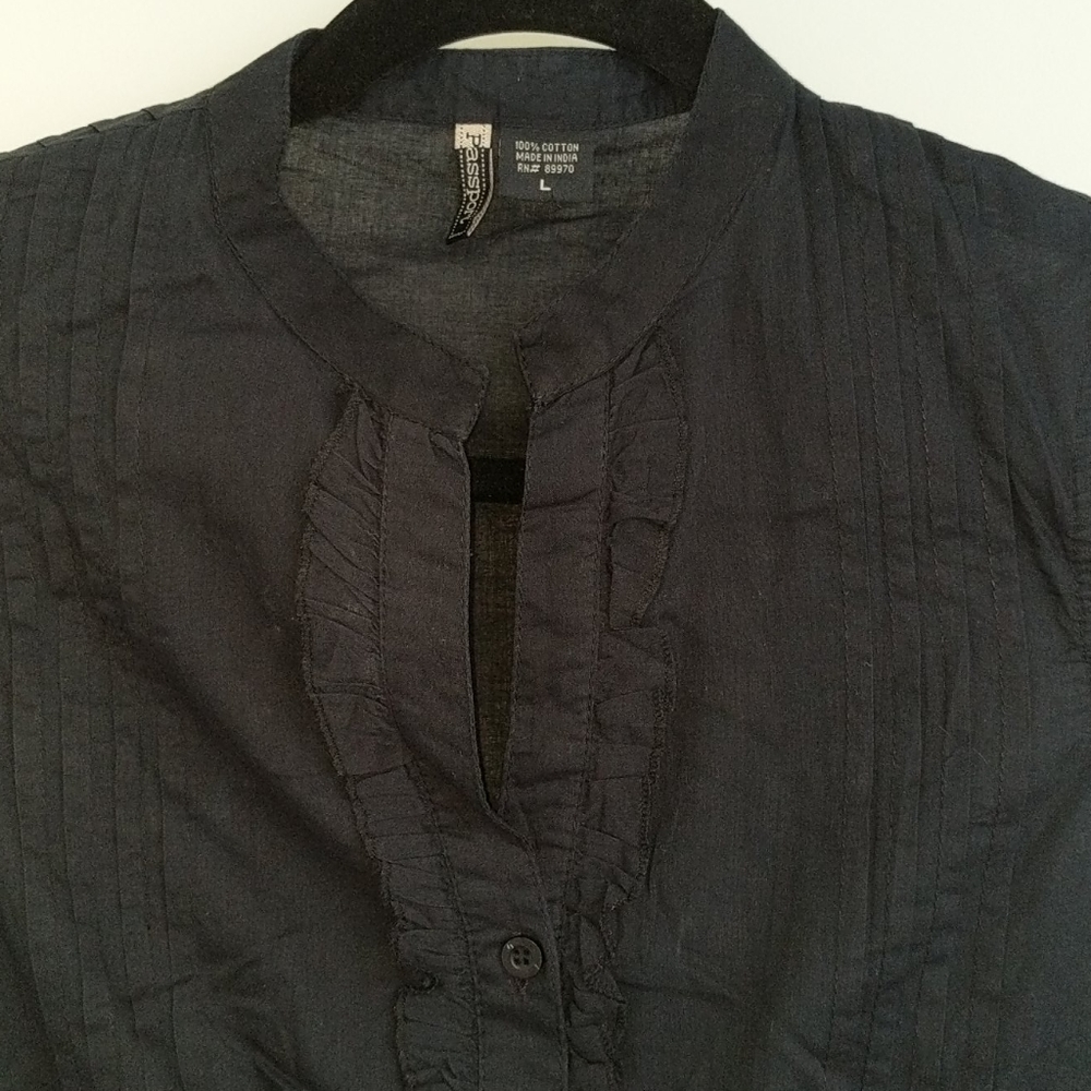 Passport black blouse button up lace embroidered